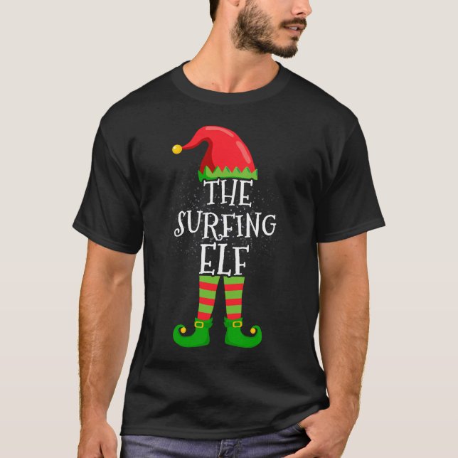 Surfing Elf Family Matching Christmas Group Funny  T-Shirt (Front)