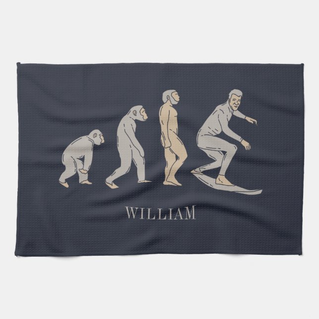 Surfing Evolution Surfboard Beach Sports Tea Towel (Horizontal)