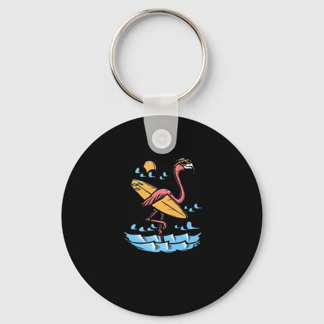 Surfing Flamingo Good Vibes Are Beach Vibes Premiu Key Ring (Front)