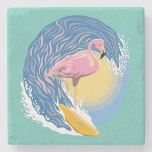 Surfing Flamingo Graphic Illustration Stone Coaster