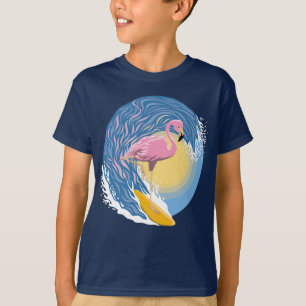 Surfing Flamingo Graphic Illustration T-Shirt
