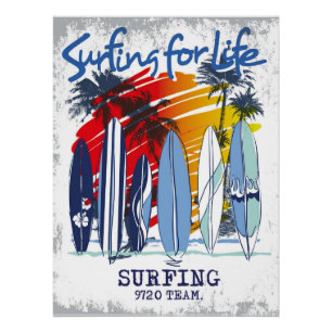 Surfing for Life Poster Vibrant Retro Surf Art