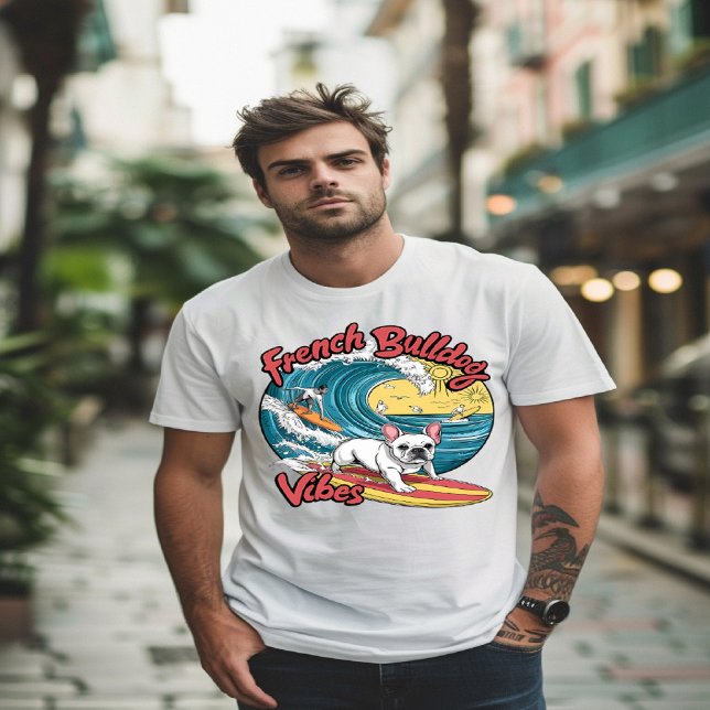 Surfing French Bulldog Catches Wave T-Shirt (Creator Uploaded)