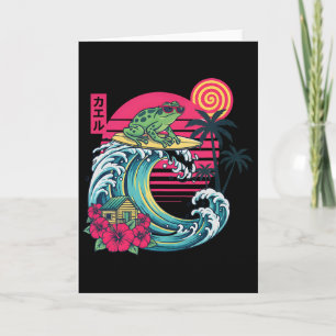 Surfing Frog Japanese Wave For Summer Vacation Lov Card