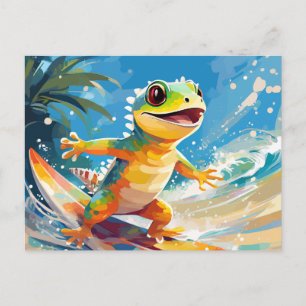 Surfing Gecko Riding The Waves Holiday Postcard