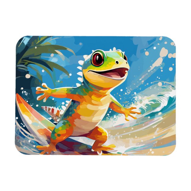 Surfing Gecko Riding The Waves Magnet (Horizontal)
