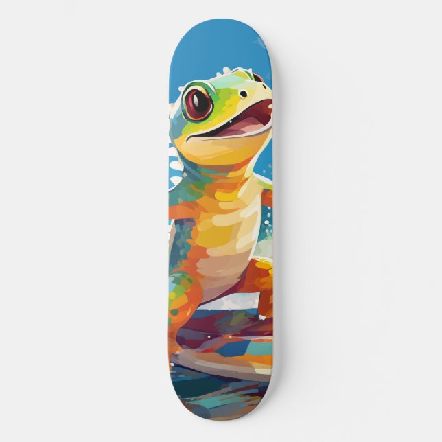 Surfing Gecko Riding The Waves Skateboard (Front)