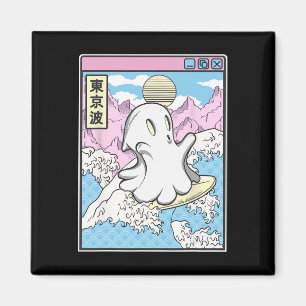 Surfing Ghost In Japanese Waves Anime Kawaii Vapor Magnet