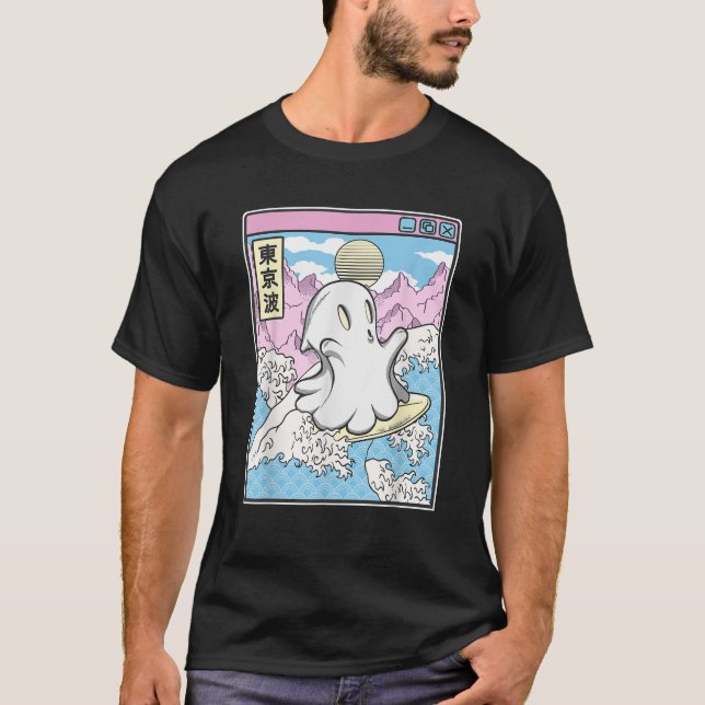 Surfing Ghost In Japanese Waves Anime Kawaii Vapou T-Shirt (Front)