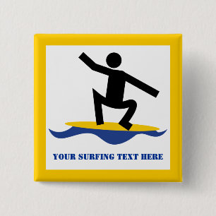 Surfing gifts, surfer on his surfboard custom 15 cm square badge