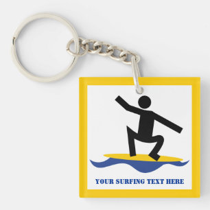 Surfing gifts, surfer on his surfboard custom key ring