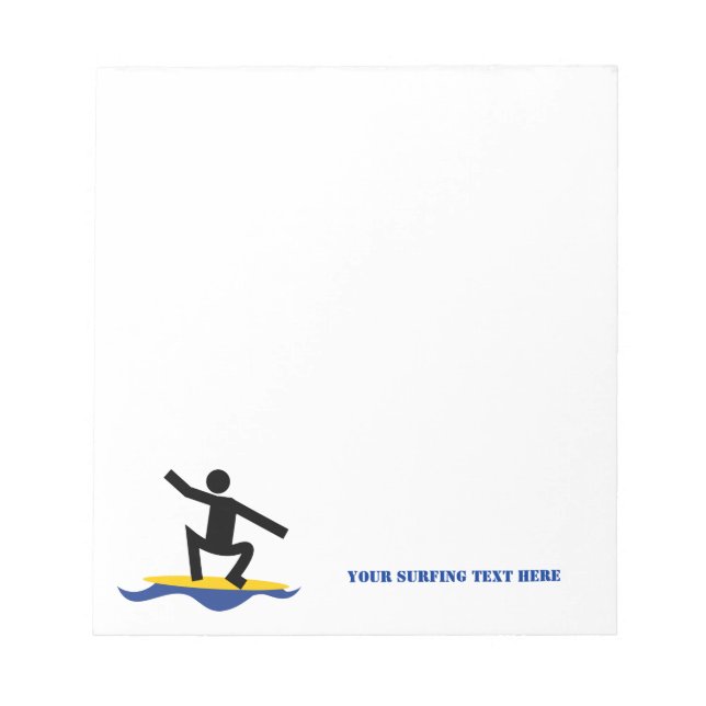 Surfing gifts, surfer on his surfboard custom notepad (Front)