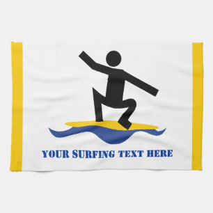 Surfing gifts, surfer on his surfboard custom tea towel