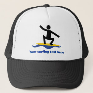 Surfing gifts, surfer on his surfboard custom trucker hat