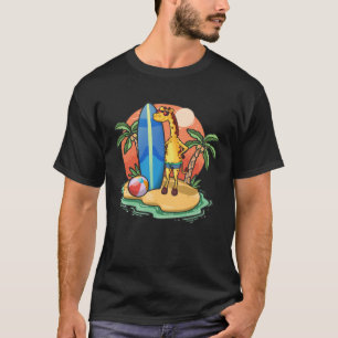 Surfing Giraffe  Beach Vacation Animal Graphic T-Shirt