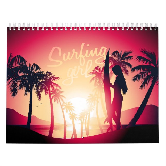 Surfing girl at sunrise calendar (Cover)