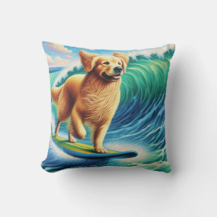 Surfing Golden Retriever Cushion