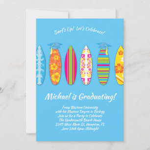 Surfing Graduation Party Surf Board  Invitation