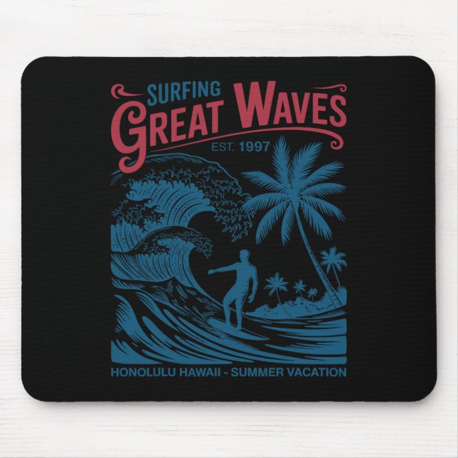 Surfing Great Waves Honolulu Hawaii Summer Vacatio Mouse Mat (Front)