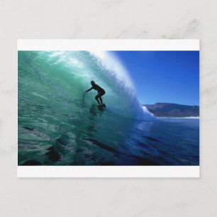 Surfing green wave postcard