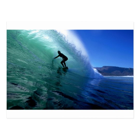 Surfing green wave postcard