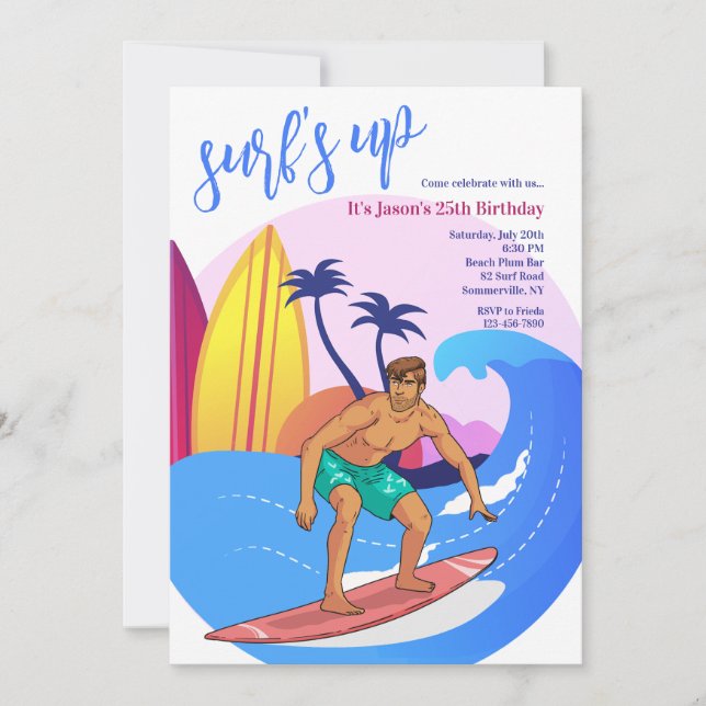 Surfing Guy Invitation (Front)