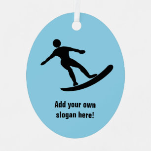 Surfing Guy on Board - customise with name / text Metal Tree Decoration