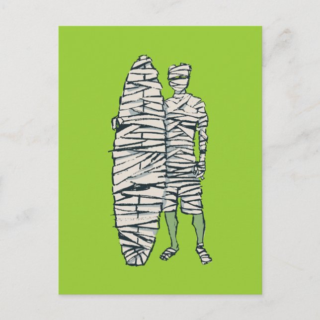 Surfing Halloween Mummy Postcard (Front)