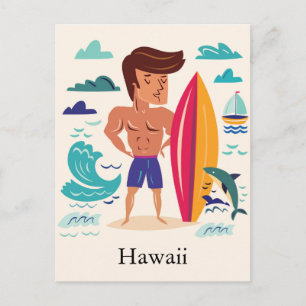 Surfing Hawaii Custom Name Postcard