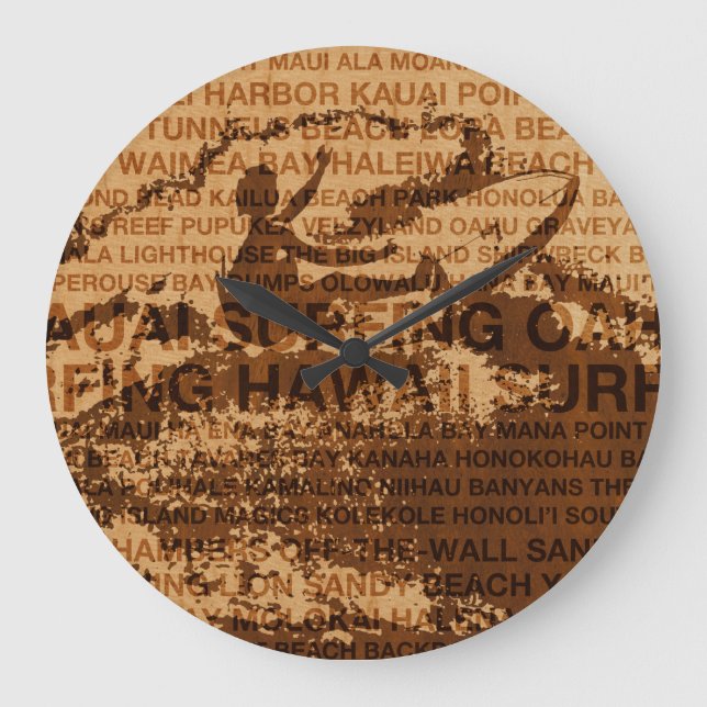 Surfing Hawaii Cutback Faux Wood Clock (Front)