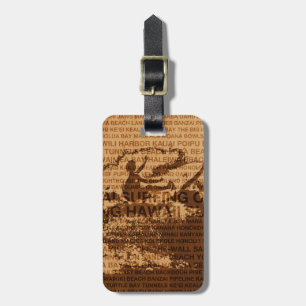 Surfing Hawaii Cutback Faux Wood Luggage Tags