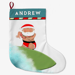 Surfing Hawaii Large Christmas Stocking