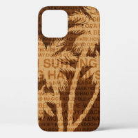 Surfing Hawaii Palm Trees Faux Wood Tropical
