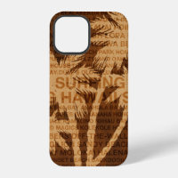 Surfing Hawaii Palm Trees Faux Wood Tropical