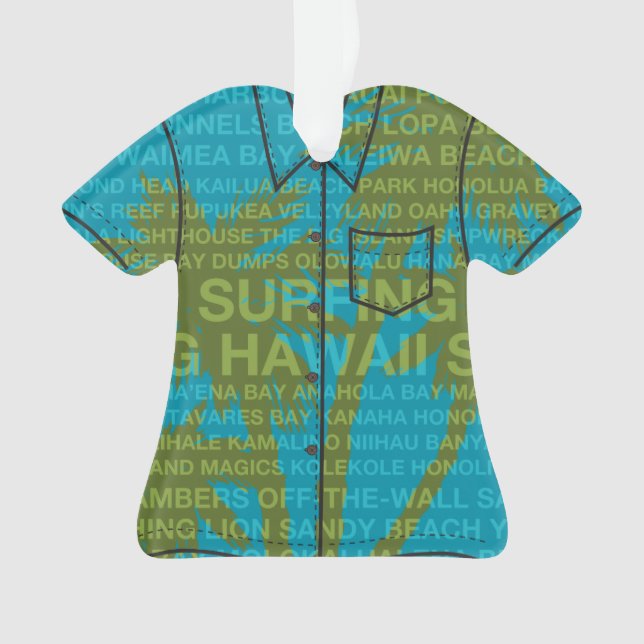 Surfing Hawaii Palm Trees Hawaiian Aloha Shirt Ornament (Front)