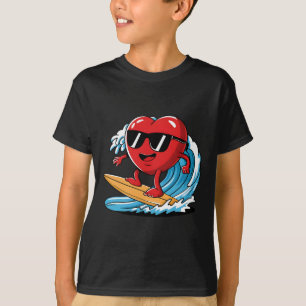 Surfing Heart Riding Surfboard Valentines Day Boys T-Shirt