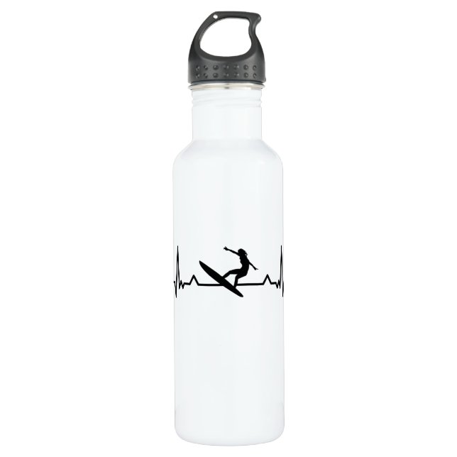 Surfing Heartbeat Line Funny Surf Gifts 710 Ml Water Bottle (Front)