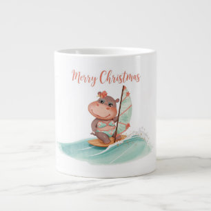Surfing Hippo Bikini Christmas  Large Coffee Mug