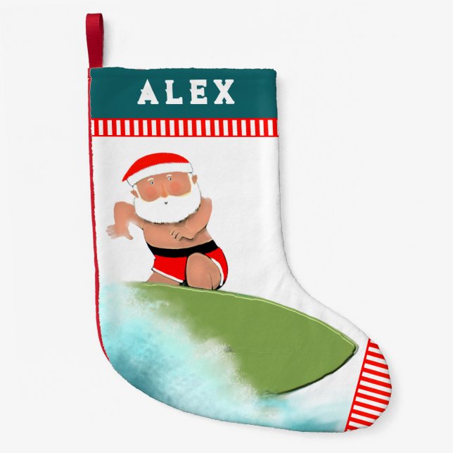 Surfing Holiday Gift Small Christmas Stocking (Front)
