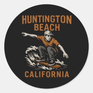 Surfing Huntington Beach California Vintage Mens B Classic Round Sticker