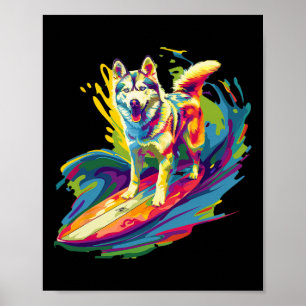 Surfing Husky Poster
