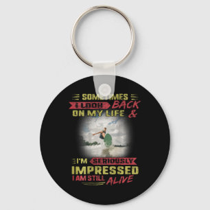 Surfing I Look Ck I'm Still Alive Vintage Surf Wav Key Ring
