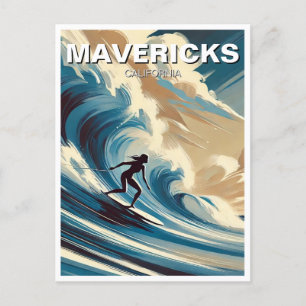 Surfing in Mavericks California Surfer Girl Wave Postcard
