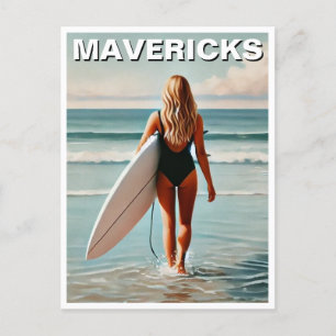 Surfing in Mavericks California Surfer Girl Wave Postcard
