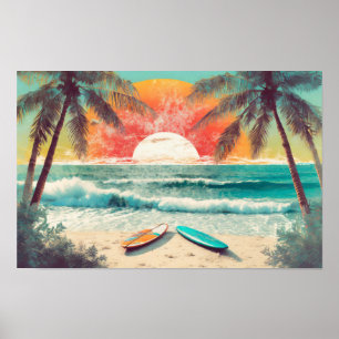 Surfing in the sunset poster