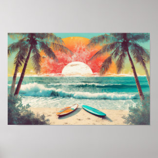 Surfing in the sunset poster