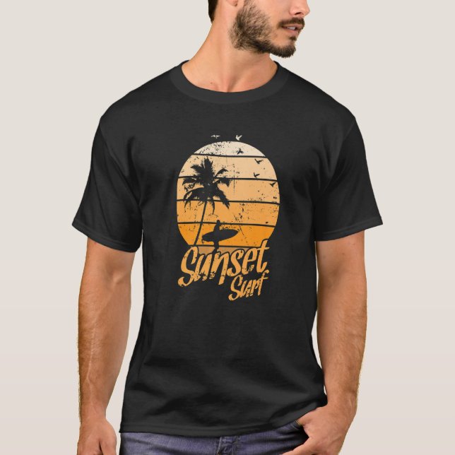 Surfing in the Twilight with Palm T-Shirt (Front)