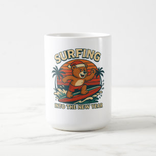 Surfing Into The New Year- Retro 80s Vintage Bear Coffee Mug