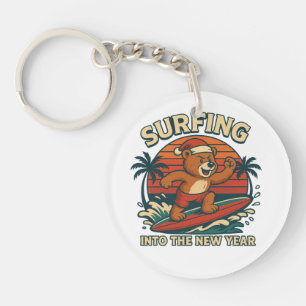 Surfing Into The New Year- Retro 80s Vintage Bear Key Ring