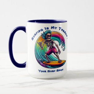 Surfing Is My Therapy-Skeleton Surfer Mug